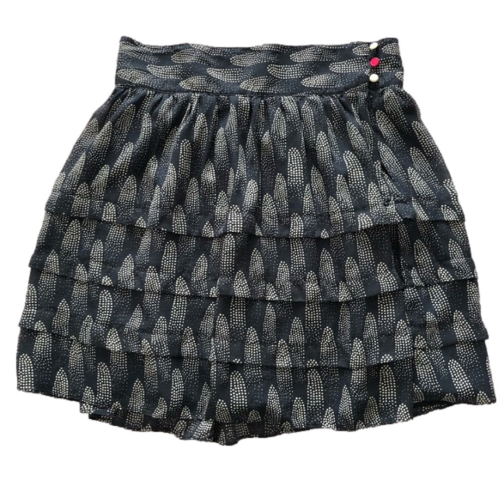 I Love Ronson Navy Blue pattern Tiered Ruffled Skirt Fully lined.  Feminine